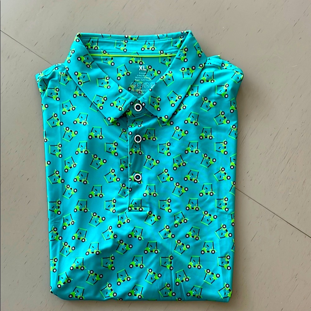 Teal Patterned Polo Shirt Golf Shirt Men’s XL